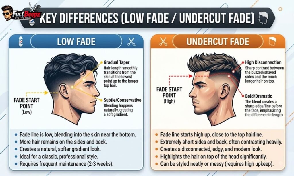 undercut fade vs low fade comparison