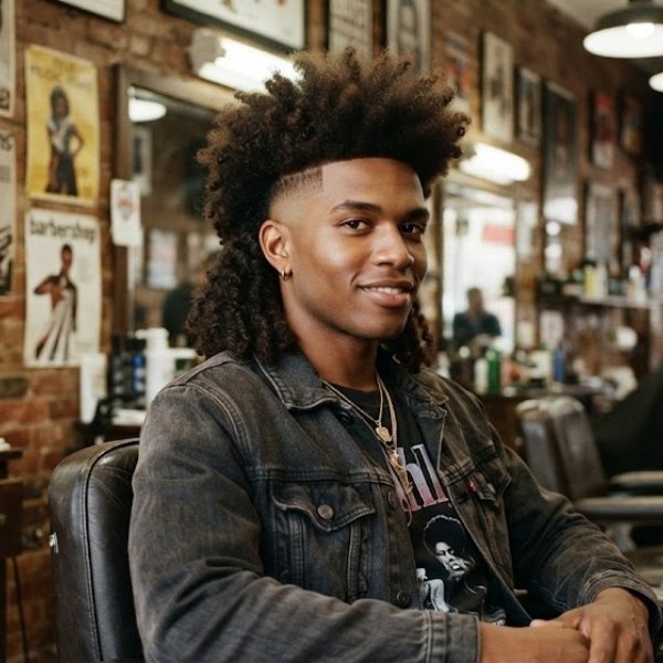 Afro Burst Fade Mullet
