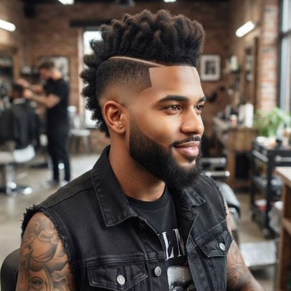 Burst Fade Mohawk with Hard Part