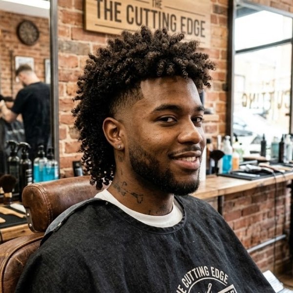 Curly Drop Fade Mullet