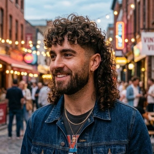 Curly Modern Mullet Fade