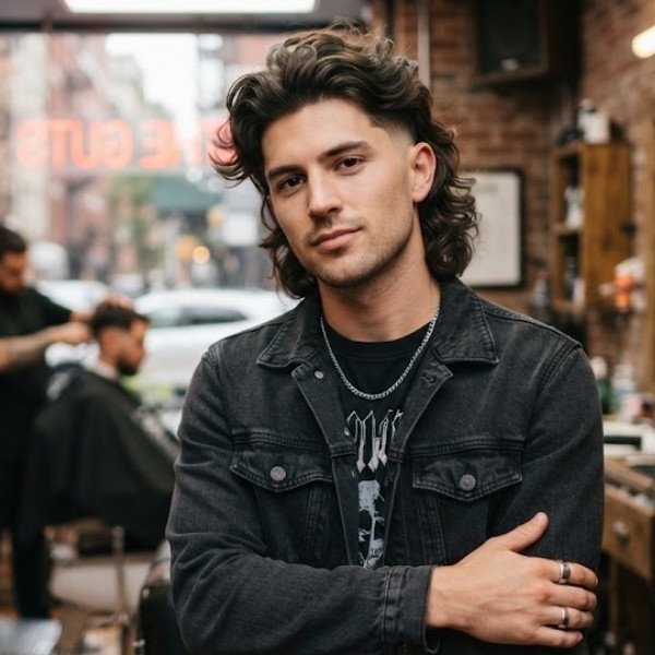 Long Hair Burst Fade Mullet